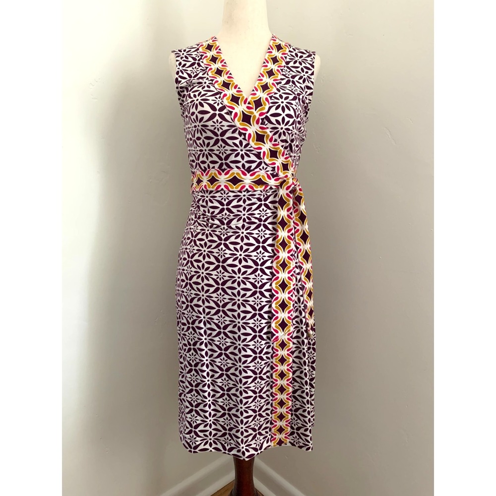 Diane von Furstenberg DVF New Yahzi Sleeveless Jersey Wrap Dress 4‎ 2 Geo Floral